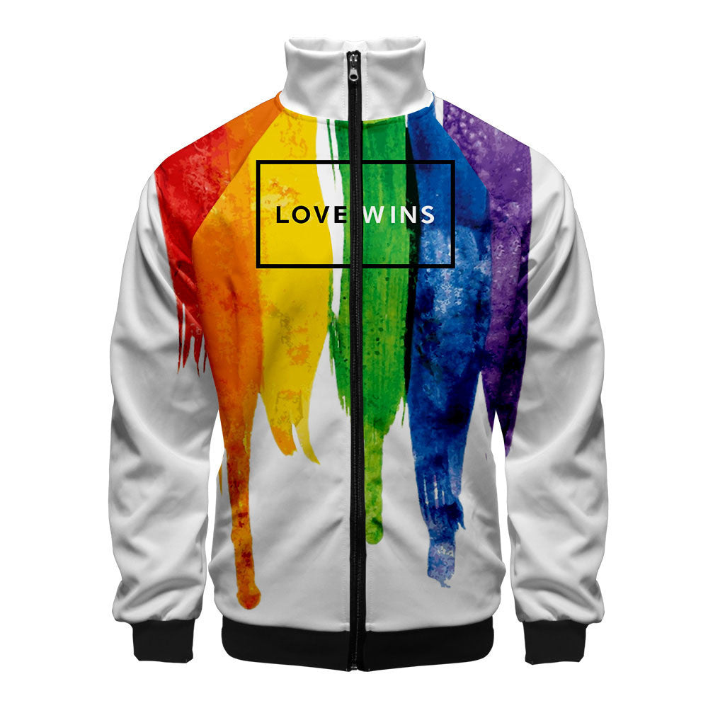 Pride casual 3D digital stand collar zip hoodie man